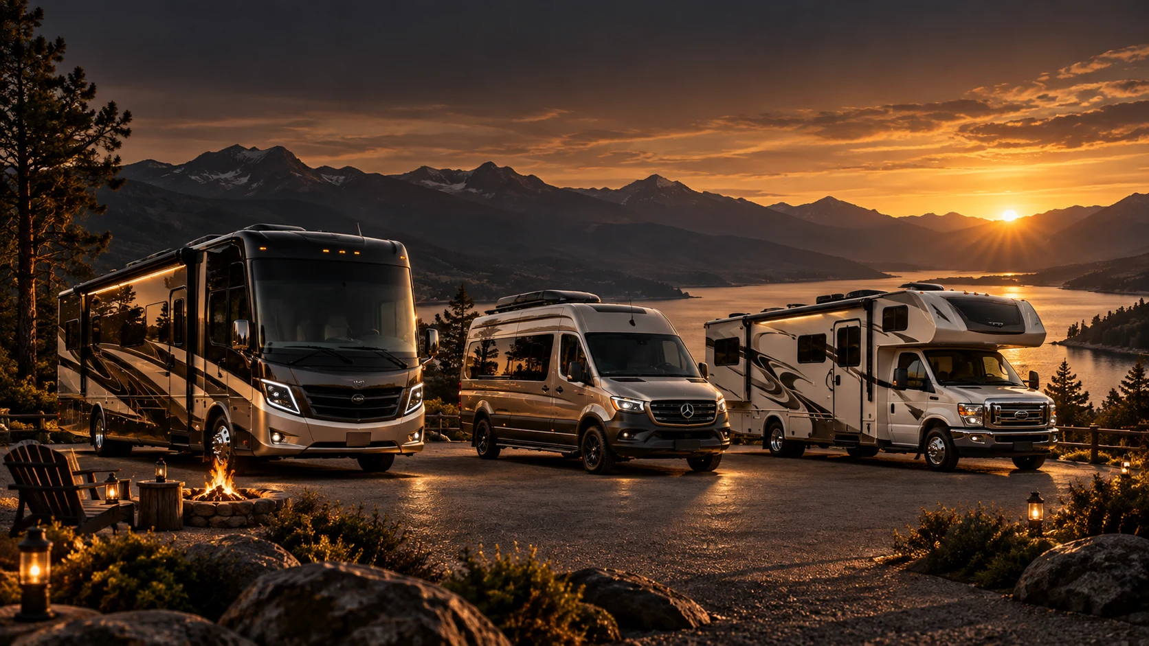 Illustration comparing Class A, camper van and Class C motorhome silhouettes