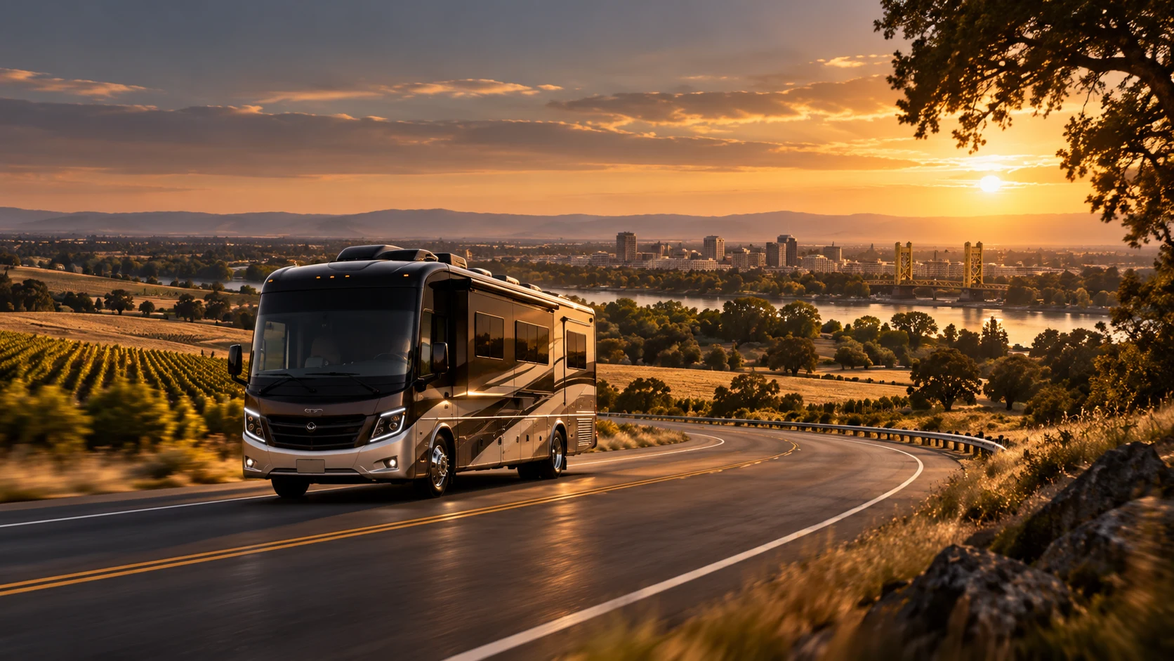 Illustration of a motorhome on a scenic road