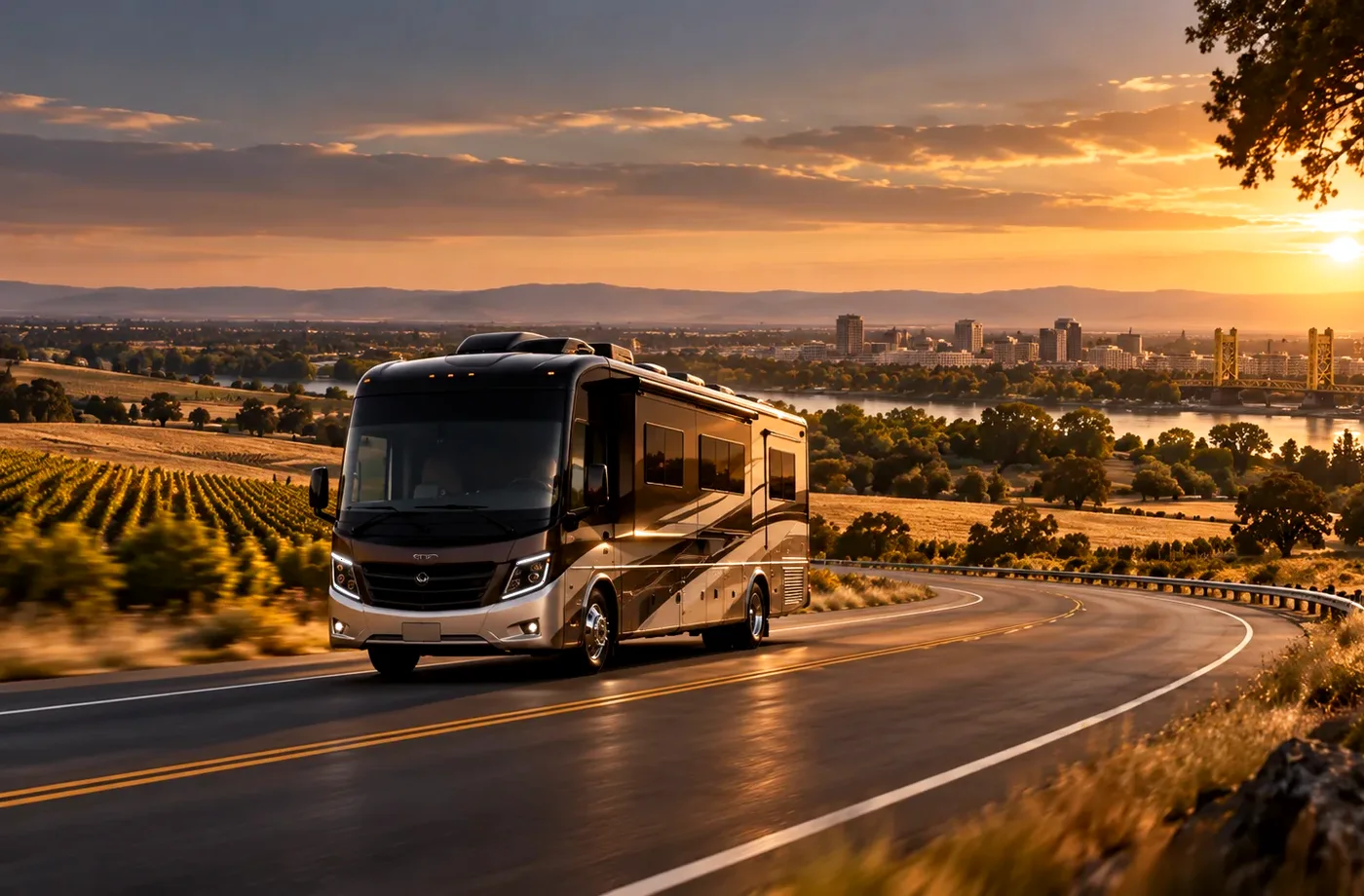 RV travel scene in Northern California supporting Shop Current Inventory Before Making the Drive