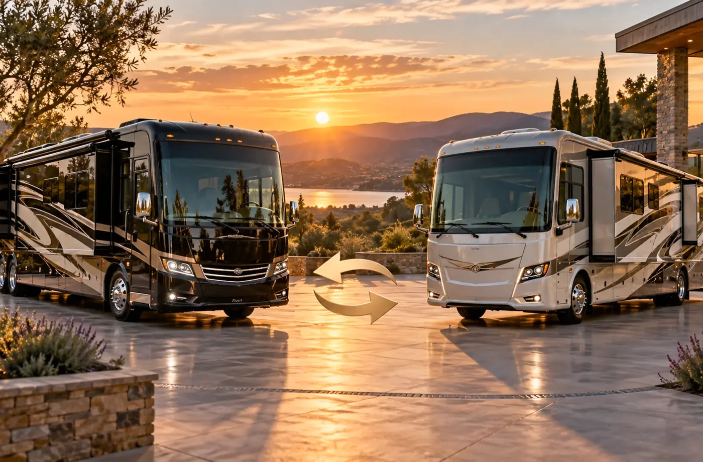 RV purchase, financing or trade planning scene supporting RV Consignment in Davis, CA