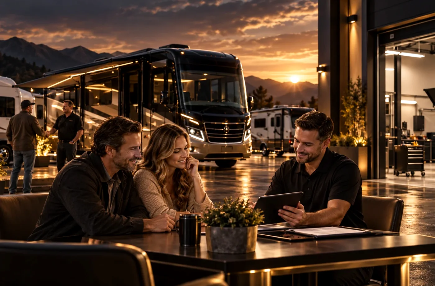 RV purchase, financing or trade planning scene supporting Condition Has a Direct Effect on RV Value
