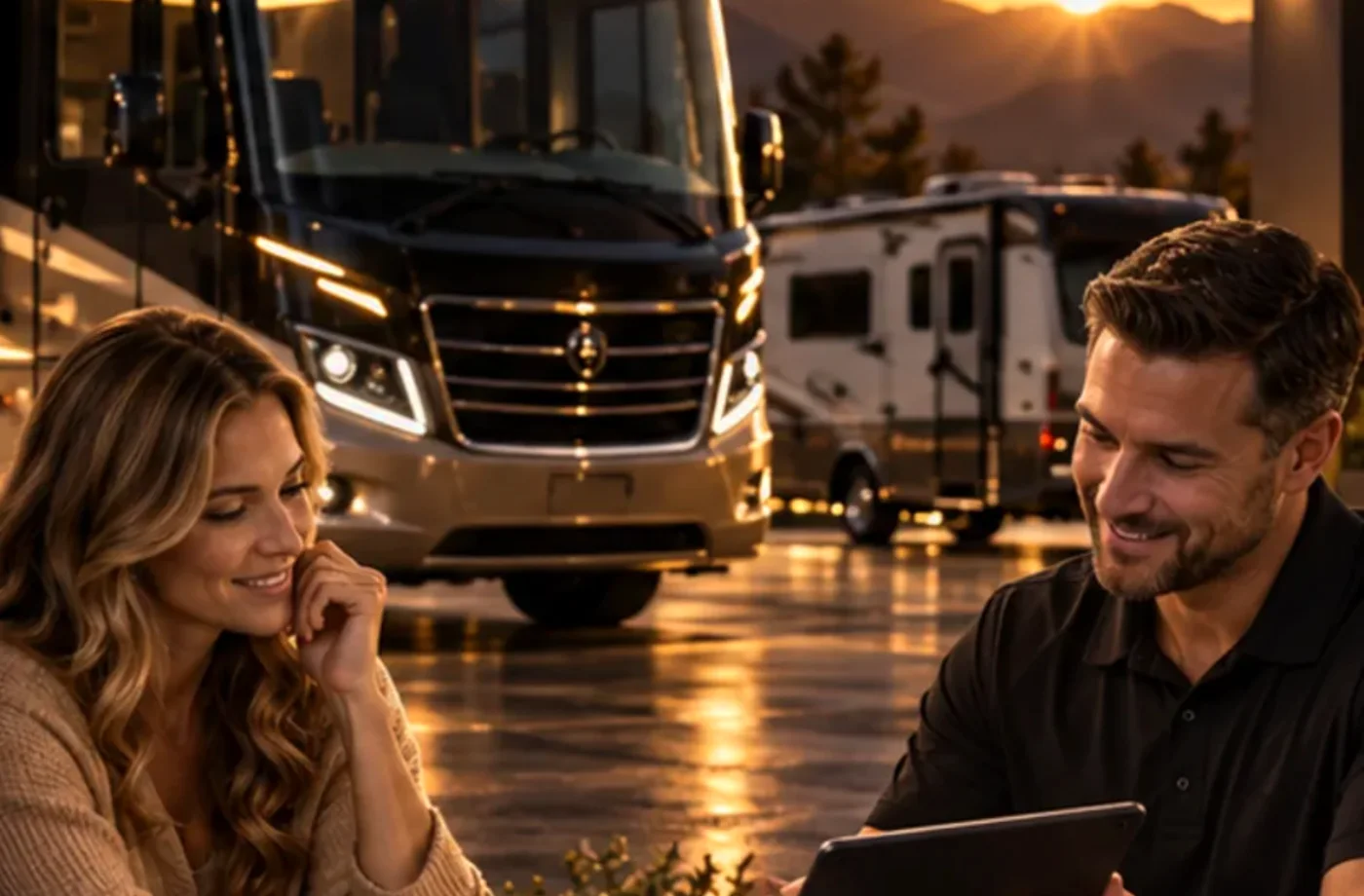 RV purchase, financing or trade planning scene supporting Sell, Trade and Consignment Solve Different Problems