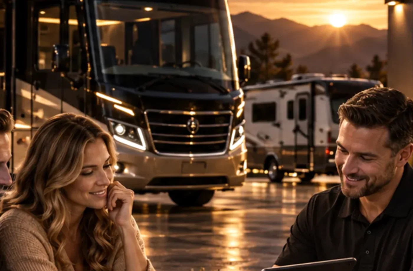 RV purchase, financing or trade planning scene supporting Use Payment Estimates as a Planning Tool
