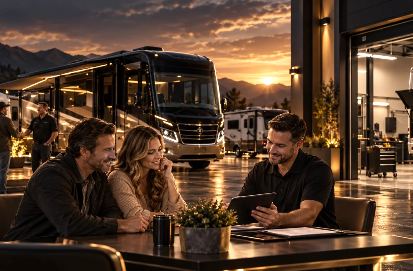RV purchase, financing or trade planning scene supporting Used RV Checklist