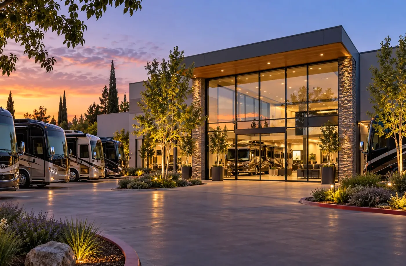 RV travel and dealership scene supporting Serving Davis and Nearby Northern California