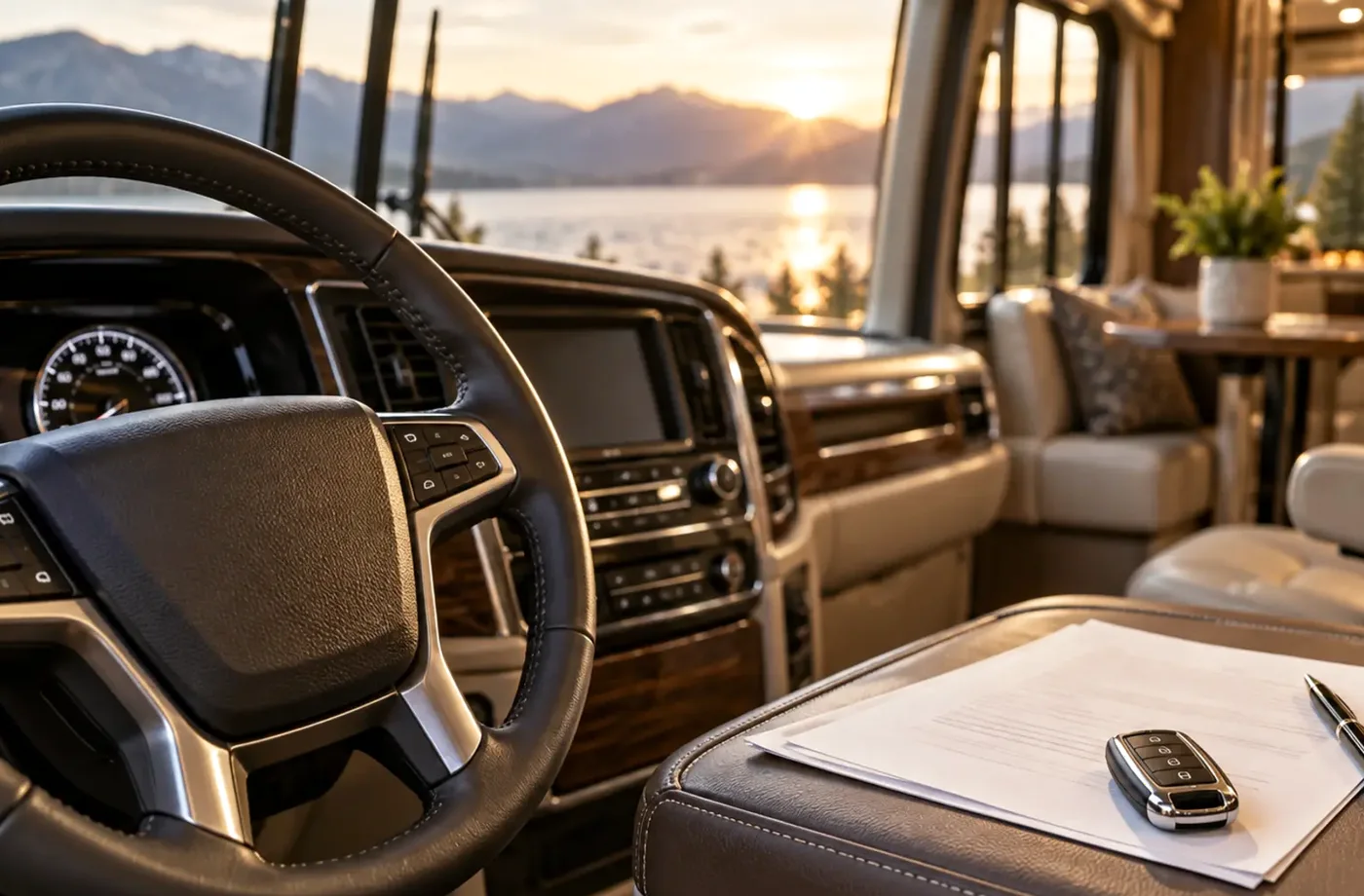 RV travel and dealership scene supporting Vehicle-Specific Information Comes First