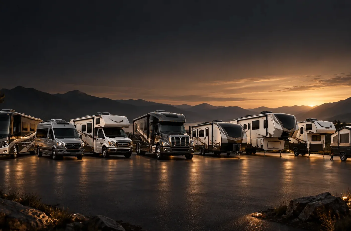 RV research and trip-planning scene supporting RV Types Explained: A Guide to Motorhomes, Trailers and Campers