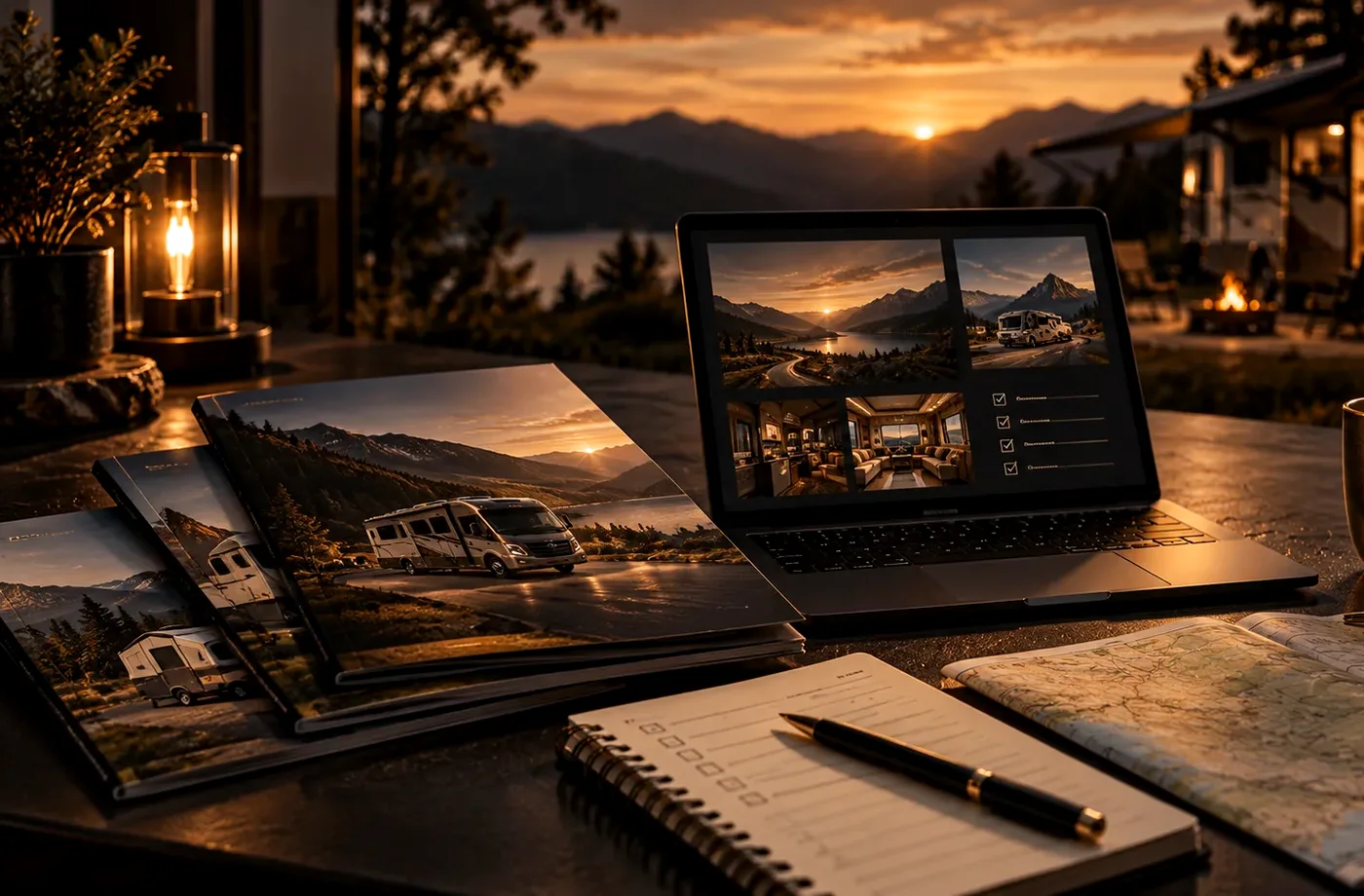 RV research and trip-planning scene supporting Motorized RVs