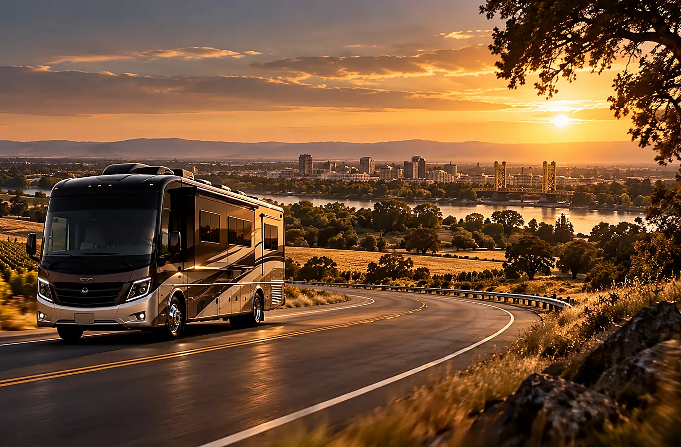 RV rental and road-trip scene supporting RV Rentals in Davis, California