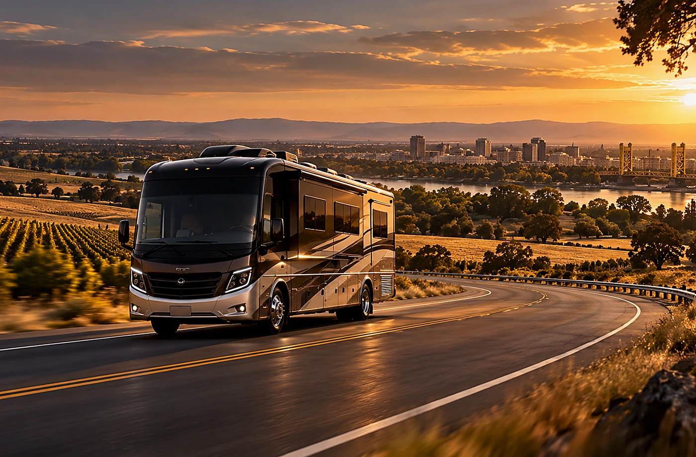RV rental and road-trip scene supporting Pickup, Orientation and Condition Documentation