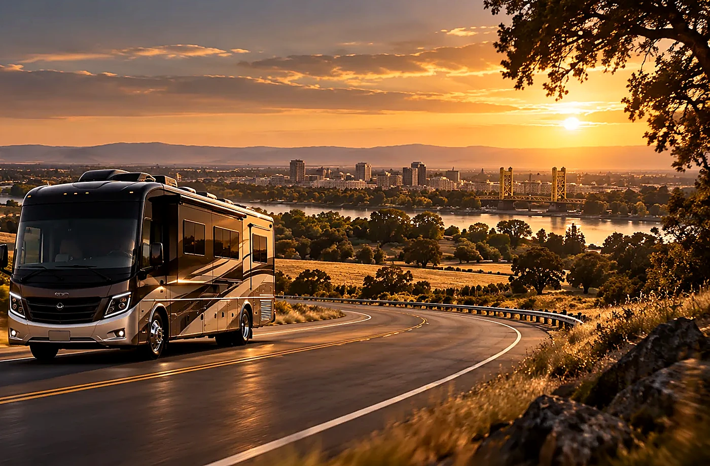 RV rental and road-trip scene supporting Match the RV to the Campsites You Plan to Use