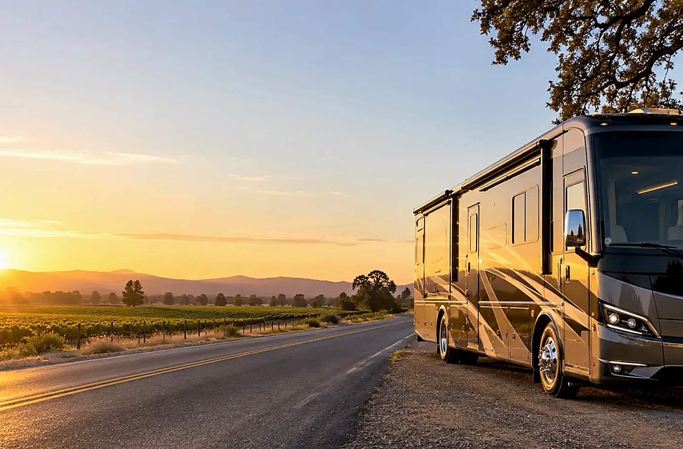 RV rental and road-trip scene supporting Pickup, Orientation and Condition Documentation
