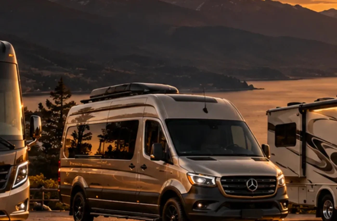 RV rental and road-trip scene supporting All RV Rentals