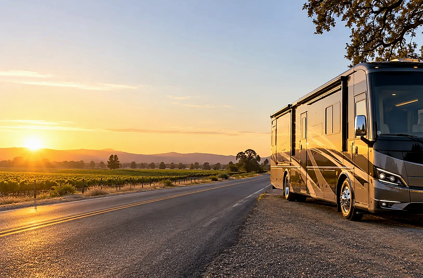 Motorhome and towable RV scene supporting Verify Every Promotion Before Traveling
