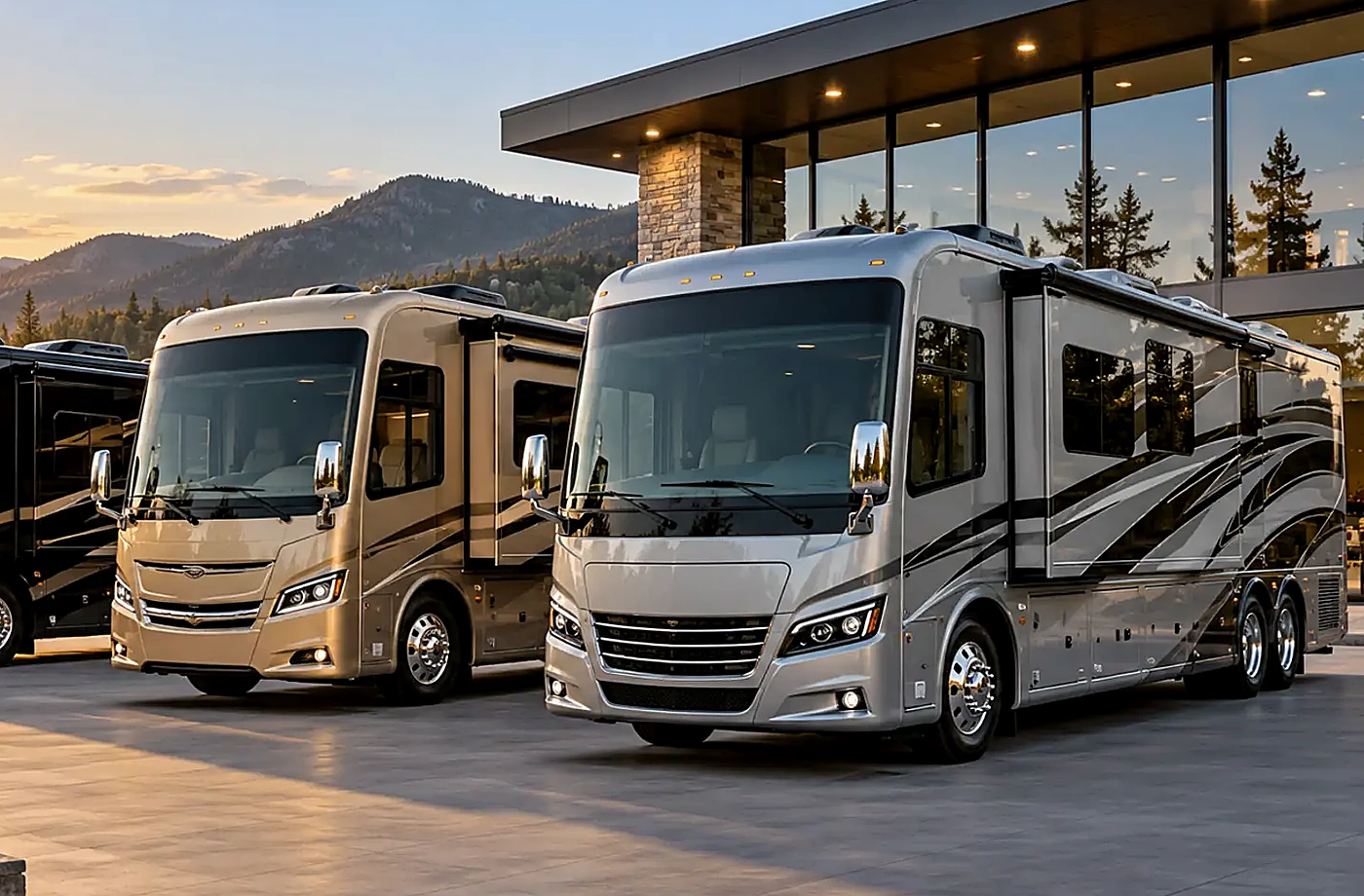 Motorhome and towable RV scene supporting Compare the Out-the-Door Transaction