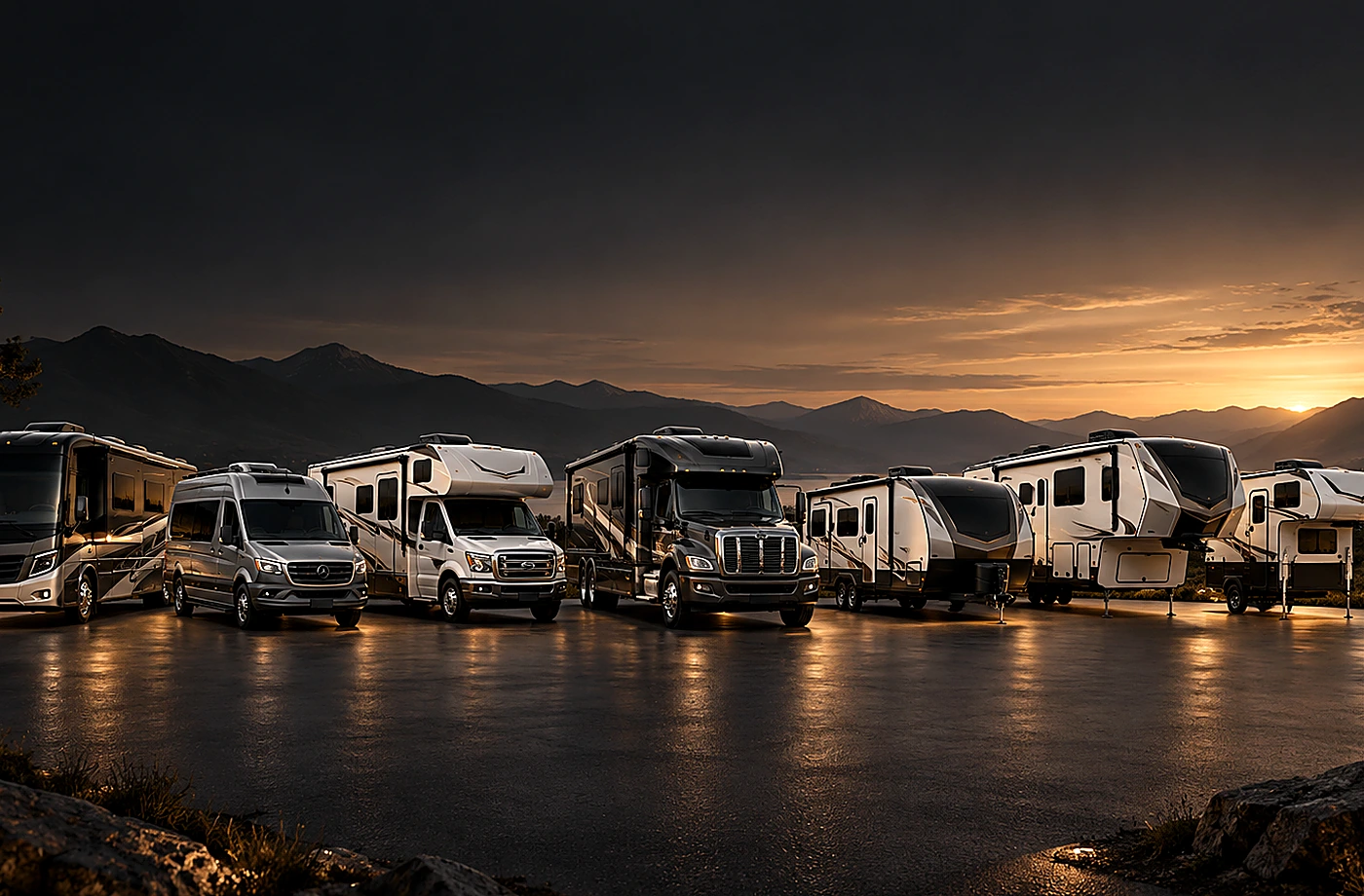 Motorhome and towable RV scene supporting New RV Arrivals