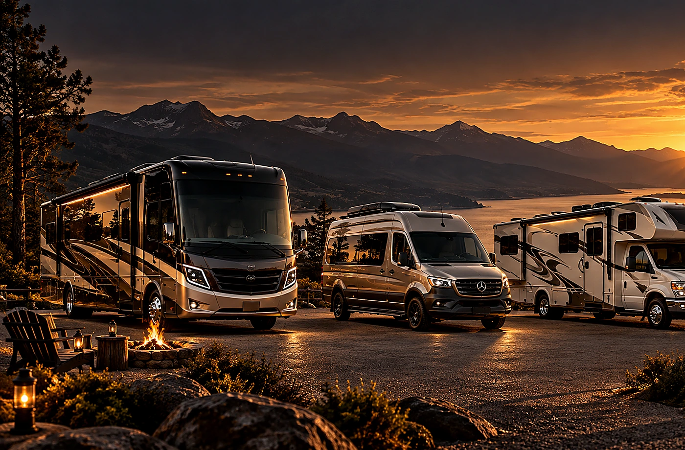 Motorhome and towable RV scene supporting Used RV Arrivals
