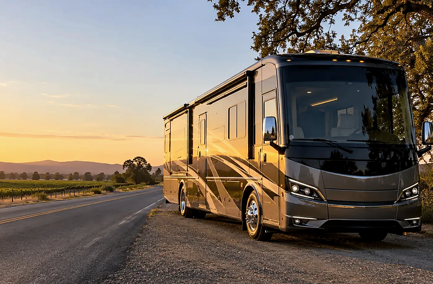 Motorhome and towable RV scene supporting Set Your Shortlist