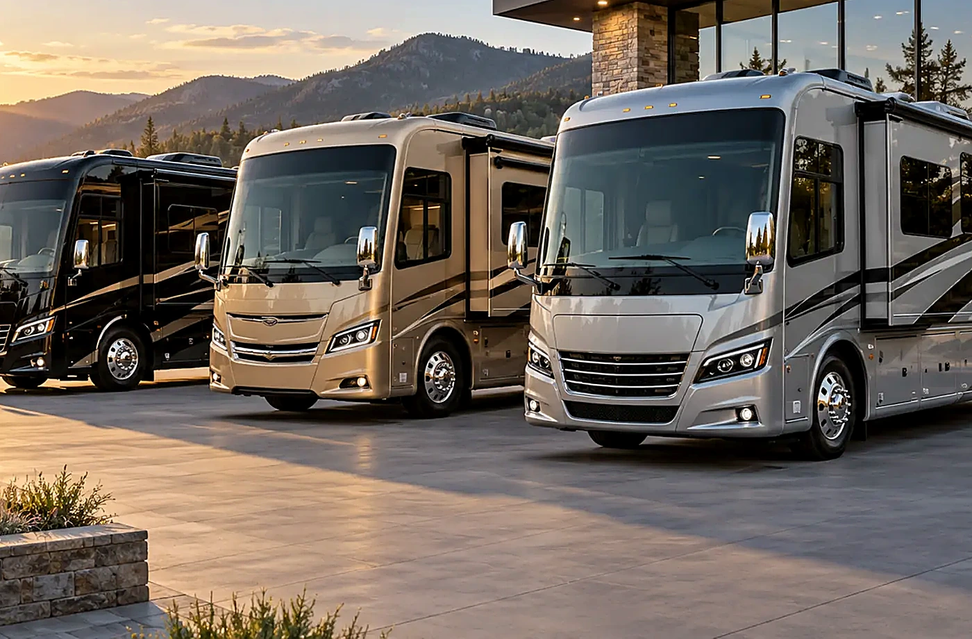 Motorhome and towable RV scene supporting Inspect the Actual RV Before You Commit