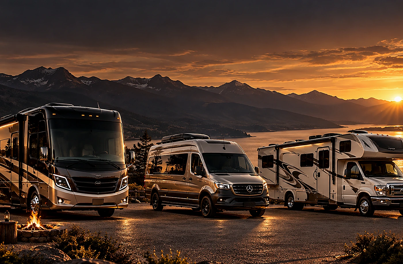 Motorhome and towable RV scene supporting RV Brands at Davis RV Sales