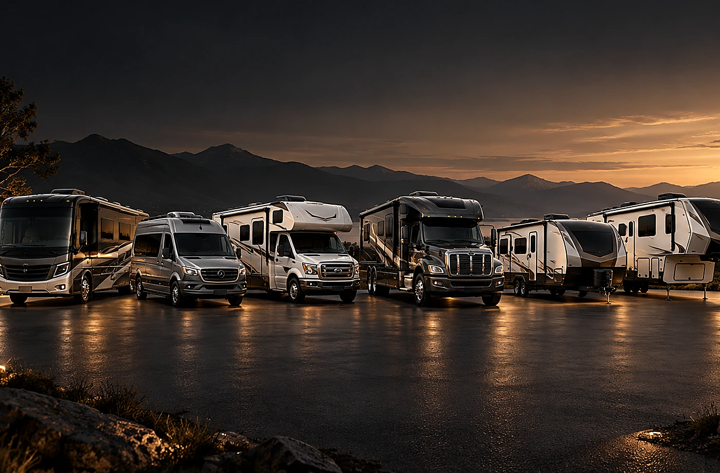 Motorhome and towable RV scene supporting Questions to Ask Before Leaving the Dealership
