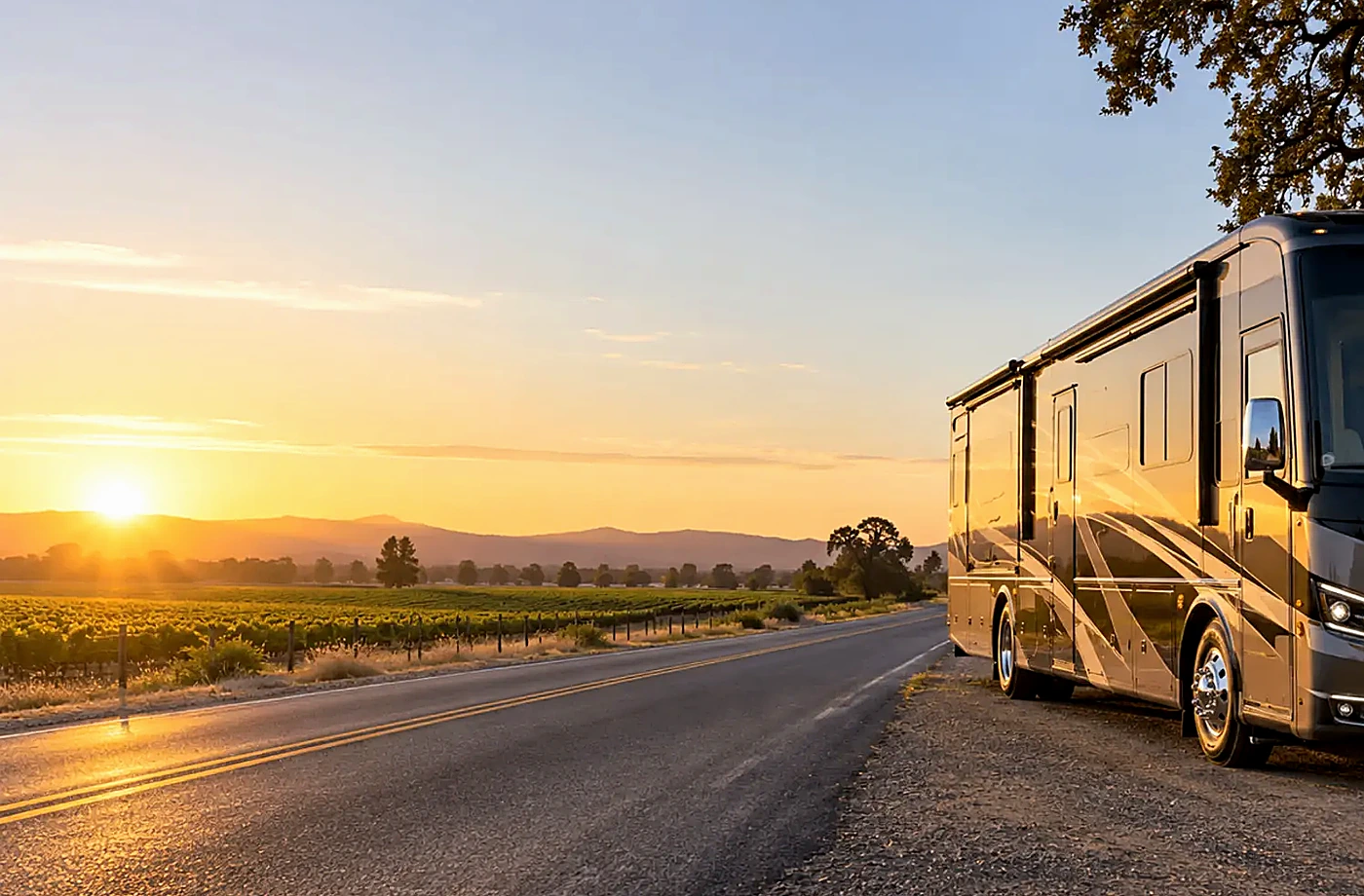 Motorhome and towable RV scene supporting New vs. Used Class B Motorhomes