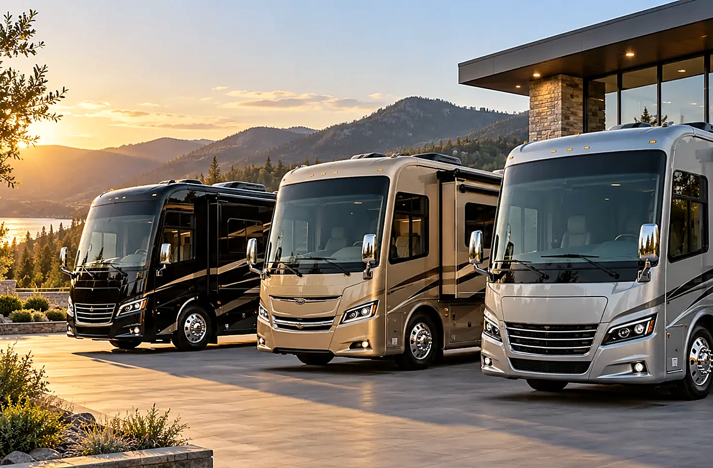 Motorhome and towable RV scene supporting Financing, Trade-In and Selling Options