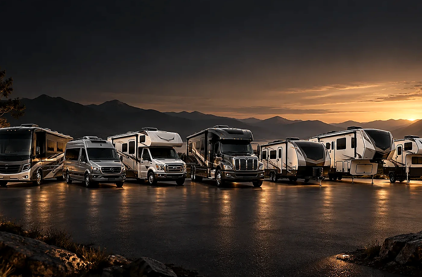 Motorhome and towable RV scene supporting Serving Davis and Nearby Northern California