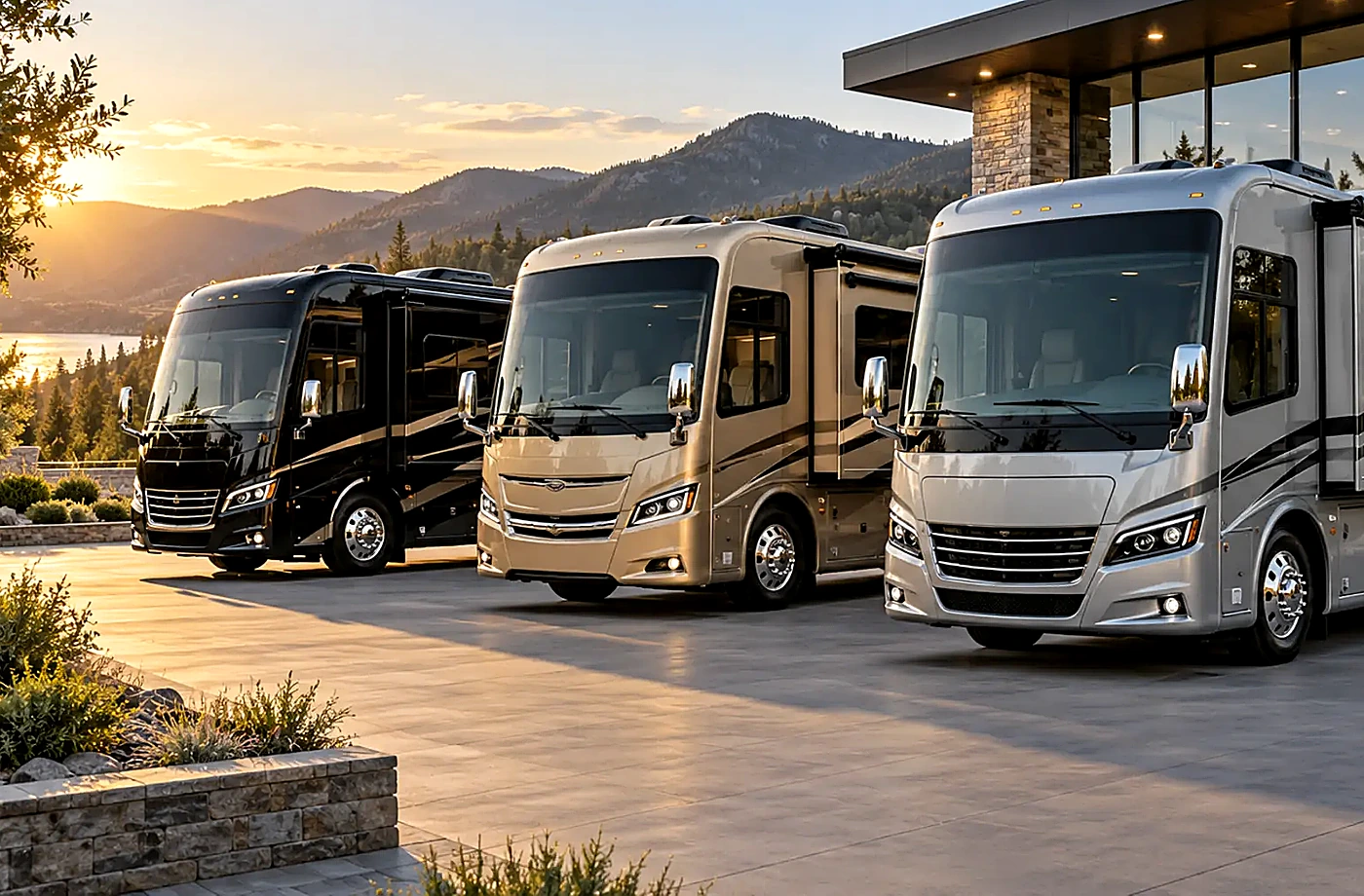 Motorhome and towable RV scene supporting Inspect the Actual RV Before You Commit