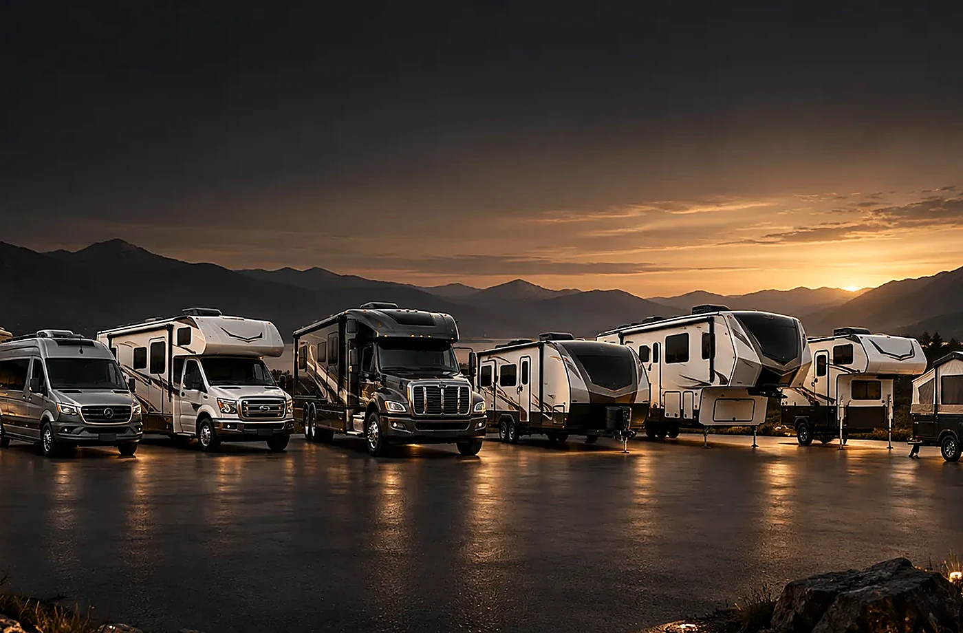 Motorhome and towable RV scene supporting All Motorhomes