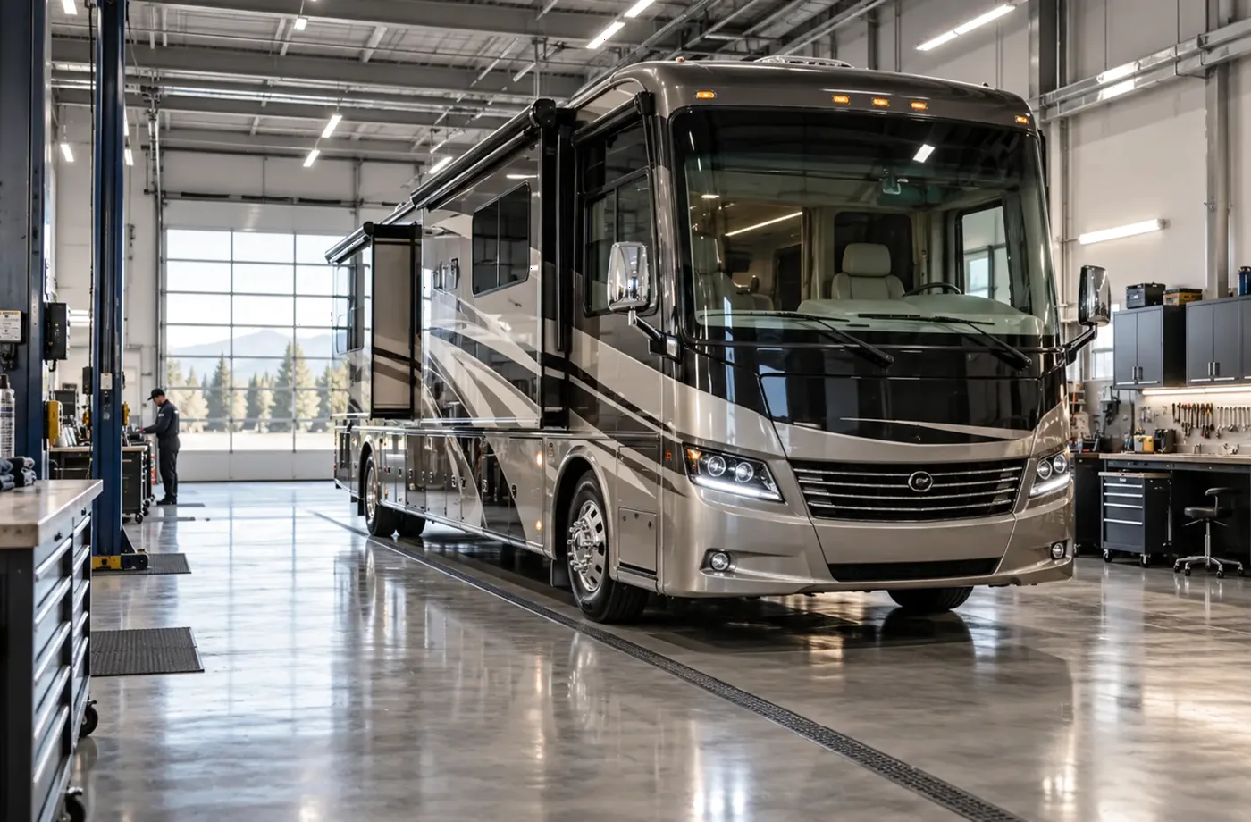 RV service and maintenance scene supporting Electrical and Battery Problems Need System-Level Testing