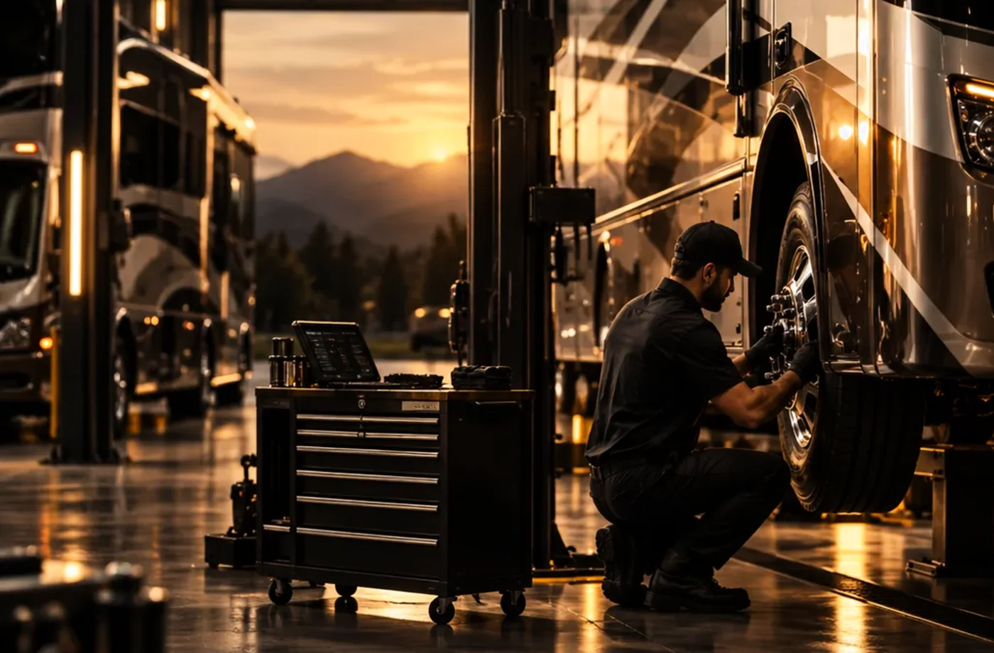 RV service and maintenance scene supporting RV Inspection