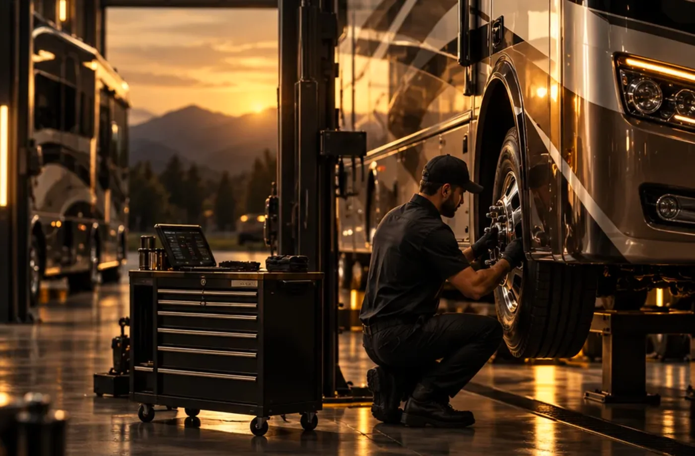 RV service and maintenance scene supporting Service FAQ