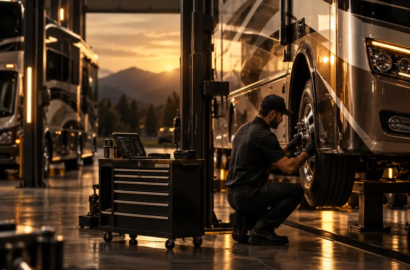 RV service and maintenance scene supporting What to Bring to the Service Appointment